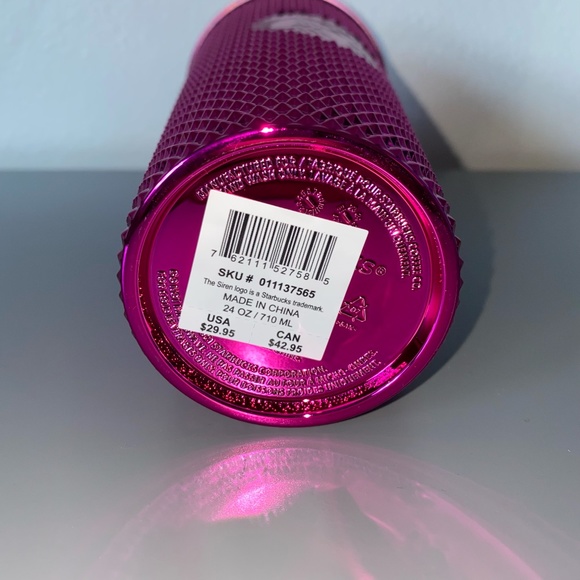 NWT Starbucks Chrome Metallic Sangria Pink Studded Bling 24oz Venti Tumbler - Picture 4 of 4